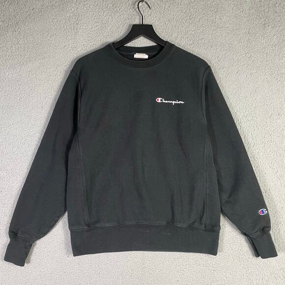 Champion Reverse Weave Black Crewneck Pullover Sweatshirt Men Medium Streetwear - Picture 1 of 10